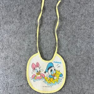 VINTAGE 80s Walt Disney Feeding Bib Baby White Donald Daisy Duck Terry Cloth